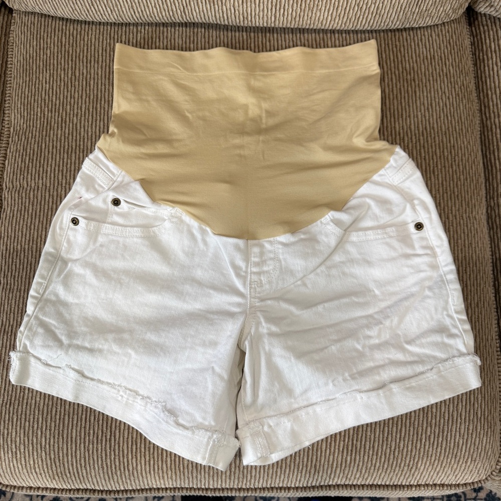 Women's White and Tan Full-Belly Shorts